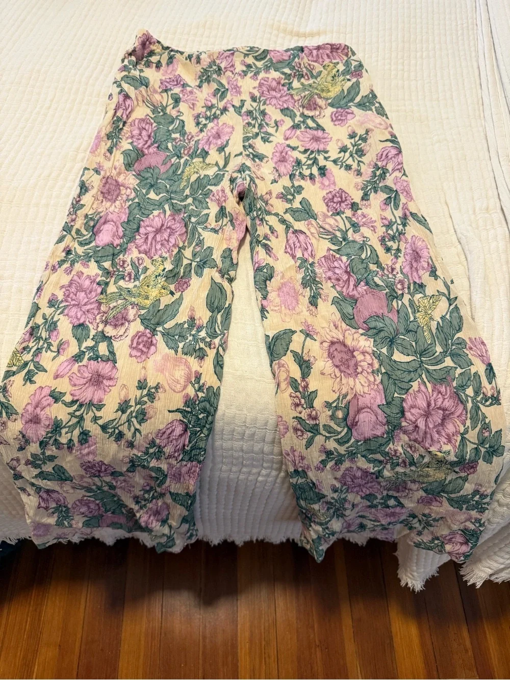 Abercrombie & Fitch Floral Wide-Leg Pants in Pink, Green & Cream